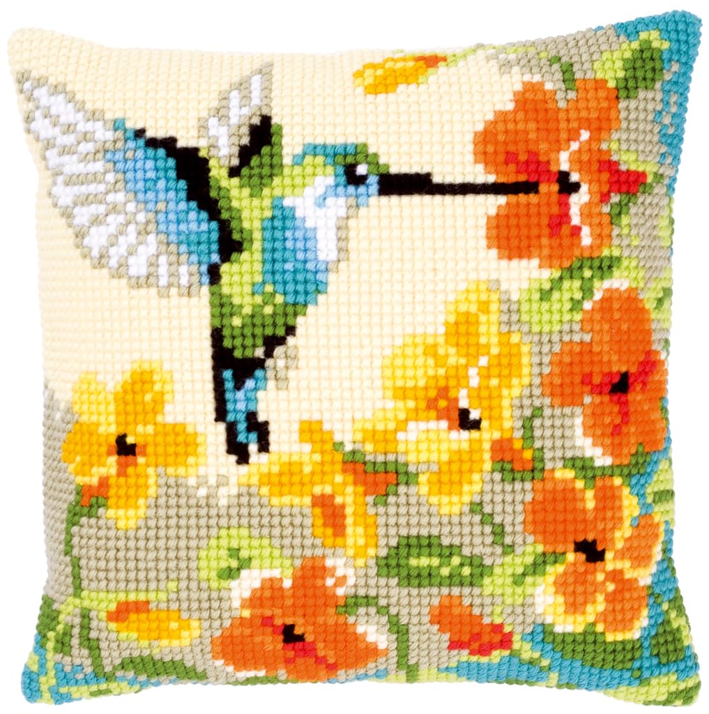 Vervaco Multicoloured 4 Hummingbird Cross Stitch Cushion, Multi-Colour