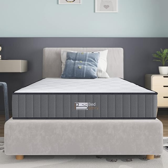 BedStory Mattress, Double Mattress 135x190x16cm Coil Spring & Foam Hybrid Mattress Breathable, Skin-friendly Knitting Fabric Mattresses Medium-firm Dark Gray