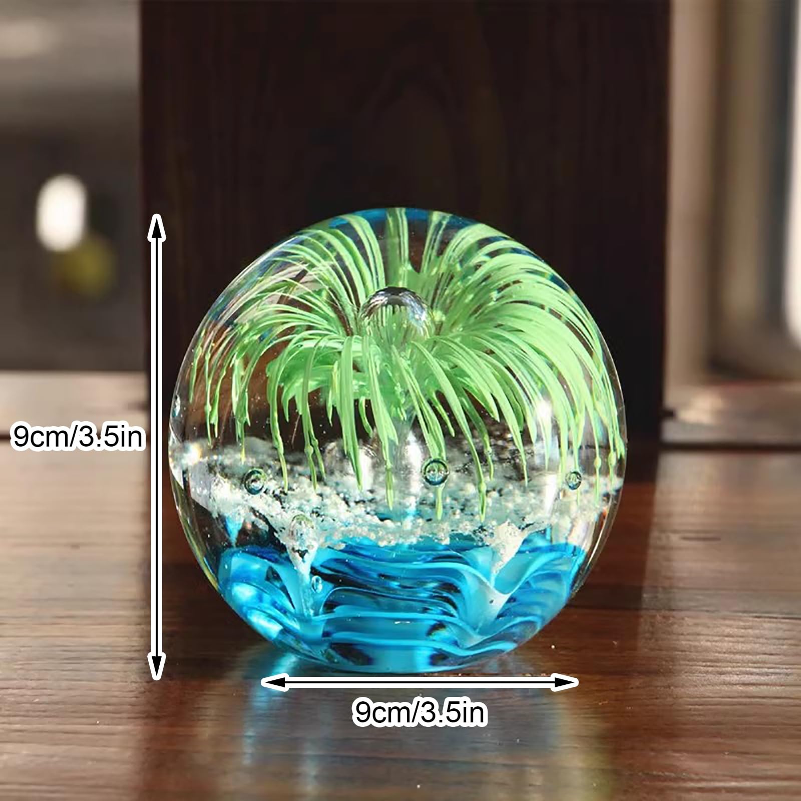 Fermacarte a forma di sfera di cristallo fatto a mano, decorazione da scrivania a tema oceano, vetro artigianale soffiato
