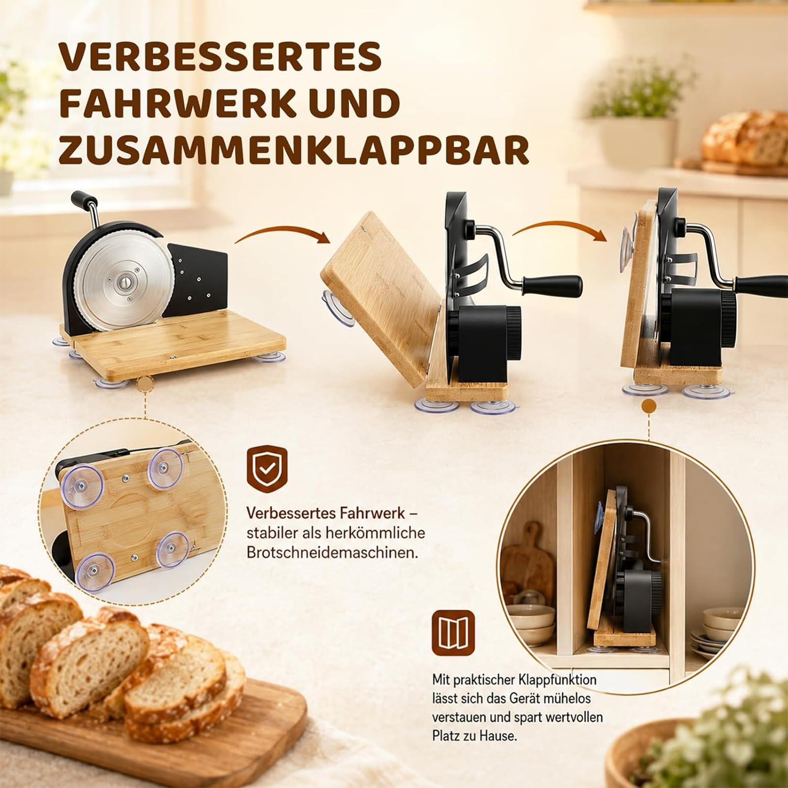 Trancheuse à pain pliable manuelle en acier inoxydable 304 avec graduation, épaisseur de disque réglable, coupe-pain pour fromage, pain et légumes (noir)