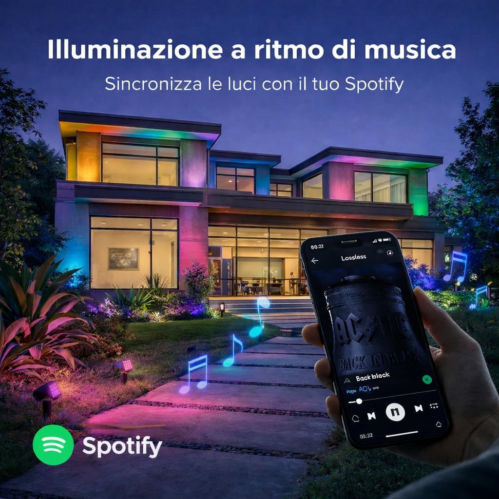 6 Faretti RGB da giardino Smart WiFi, Luci da Giardino IP67 Impermeabili, 16 Milioni di Colori e Dimmerabili, Compatibili con Alexa e Google Home, Controllo completo tramite App