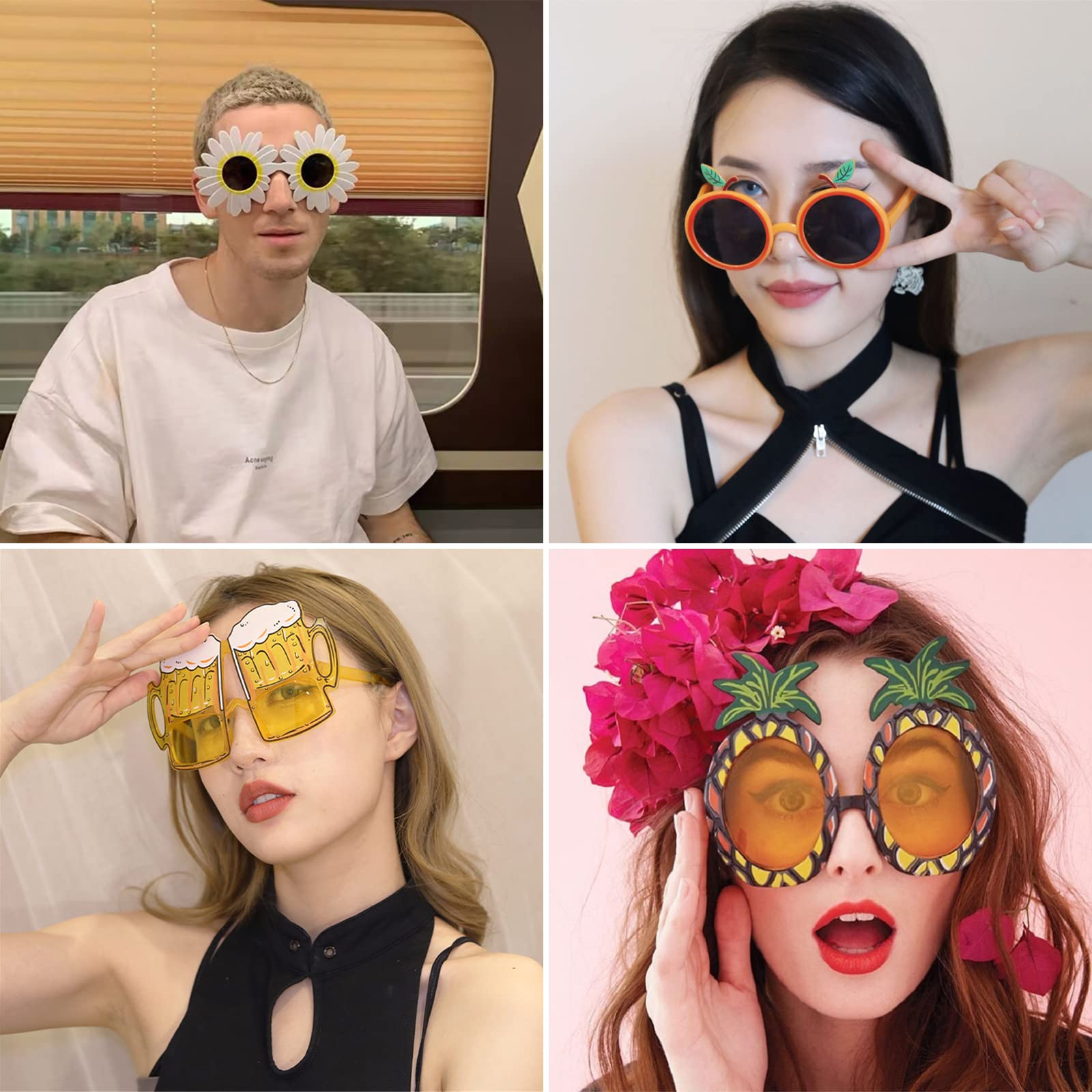 12 par Tropikalne śmieszne okulary przeciwsłoneczne Hawaiian Party Okulary przeciwsłoneczne Party Nowość Hawajski Tropical Party Okulary Zestaw na Letnie Akcesoria imprezowe