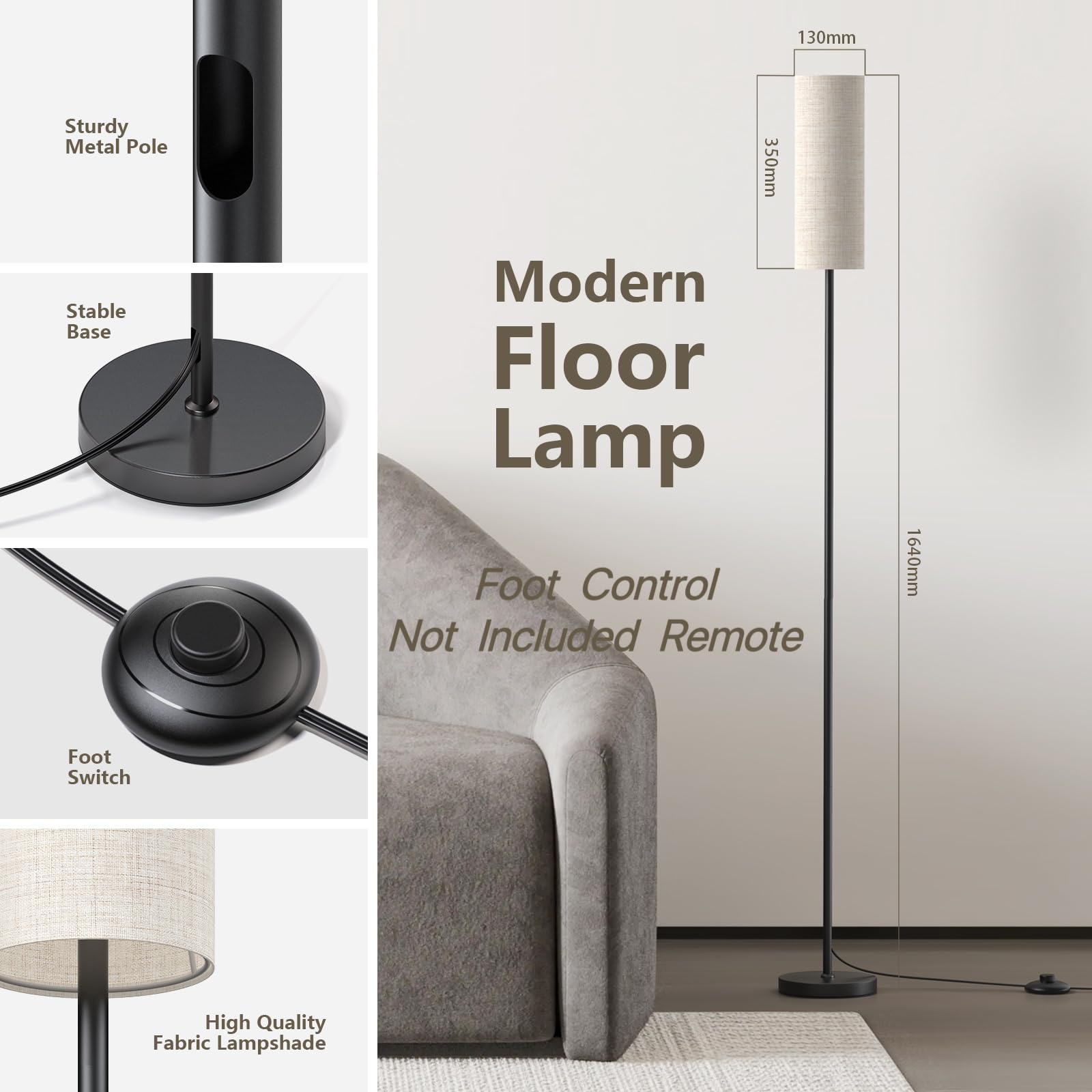 Lithomy Floor Lamps for Living Room with 3 Color Temperatures, Modern Standing Lamp Tall Industrial Reading for Bedroom, Living Room, Office, Kids Room, Dimmable Floor Lamp,9W Bulb Included