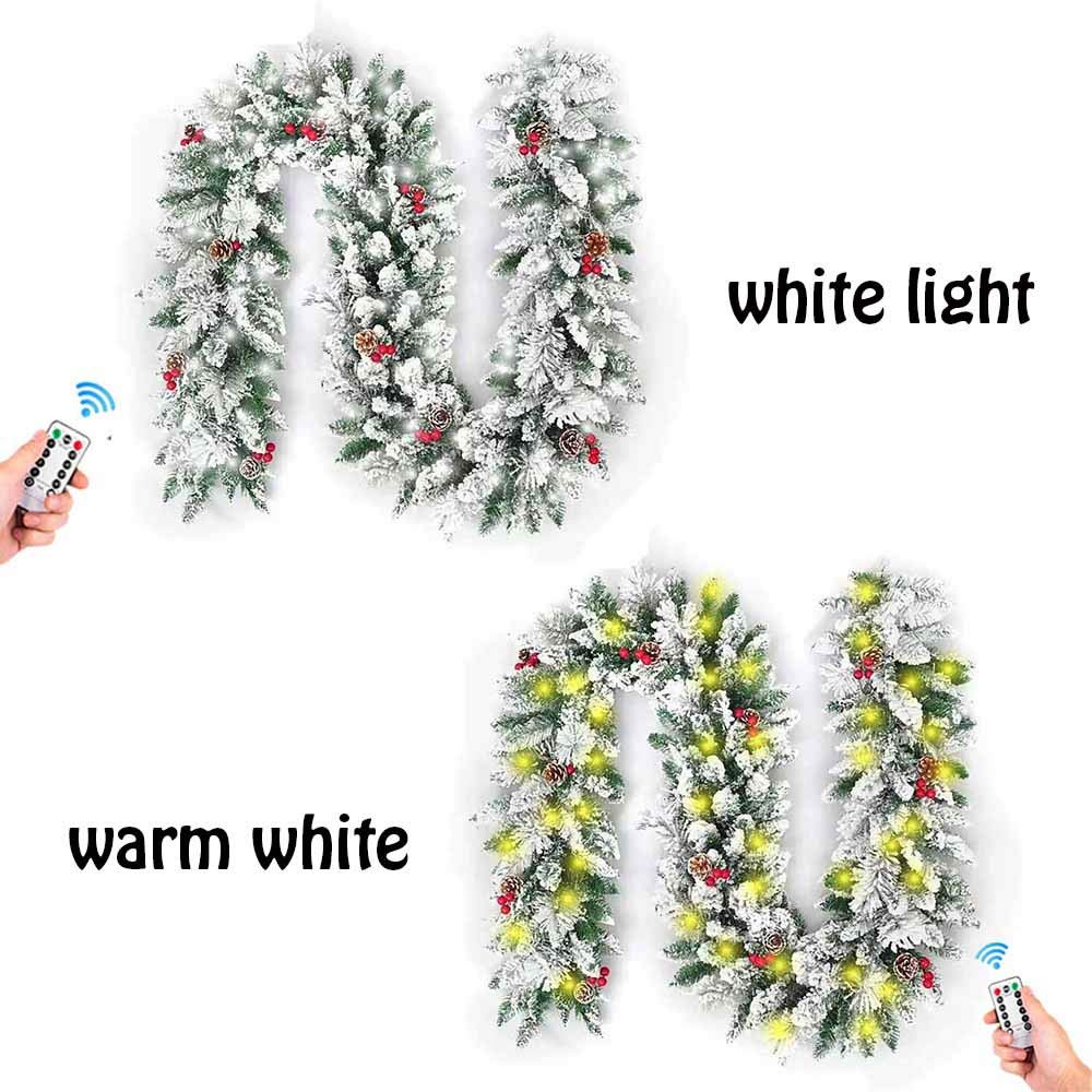 Surwin Ghirlanda di Natale Decorazioni Illuminato con Luci A LED, Argento Artificiale Rattan Natalizio a Batteria con 8 modalità Luminose per Feste di Festive Christmas (Rattan +Bianco Caldo,2.7m)