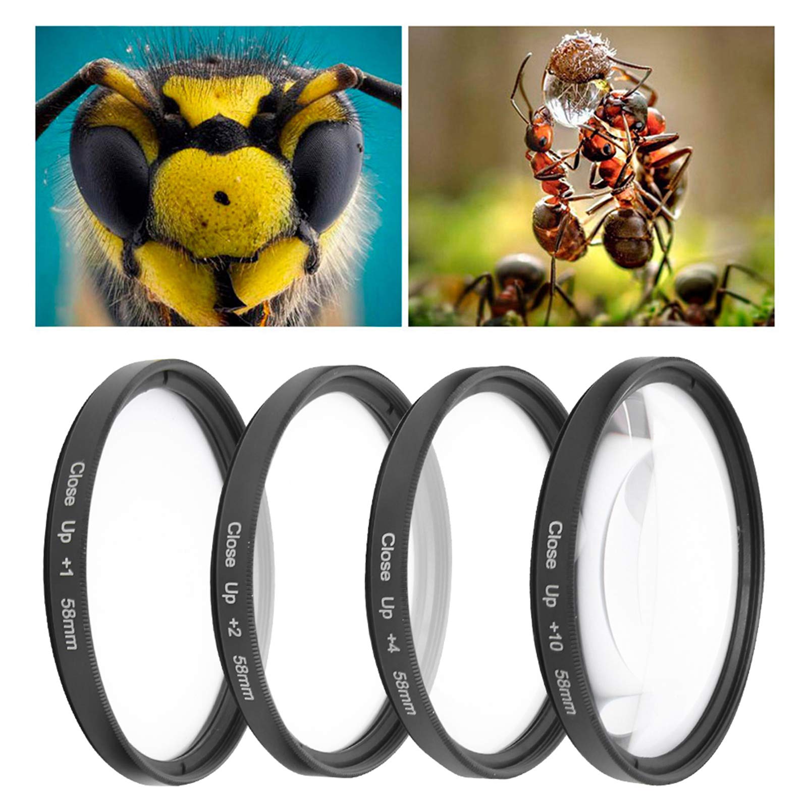 Zestaw Filtrów do Makrofotografii, Szkło Optyczne do Makrofotografii +1 +2 +4 +10 Zestaw Filtrów do Obiektywów 58mm, Akcesoria do Filtrów Makro do Aparatów Canon/Nikon/
