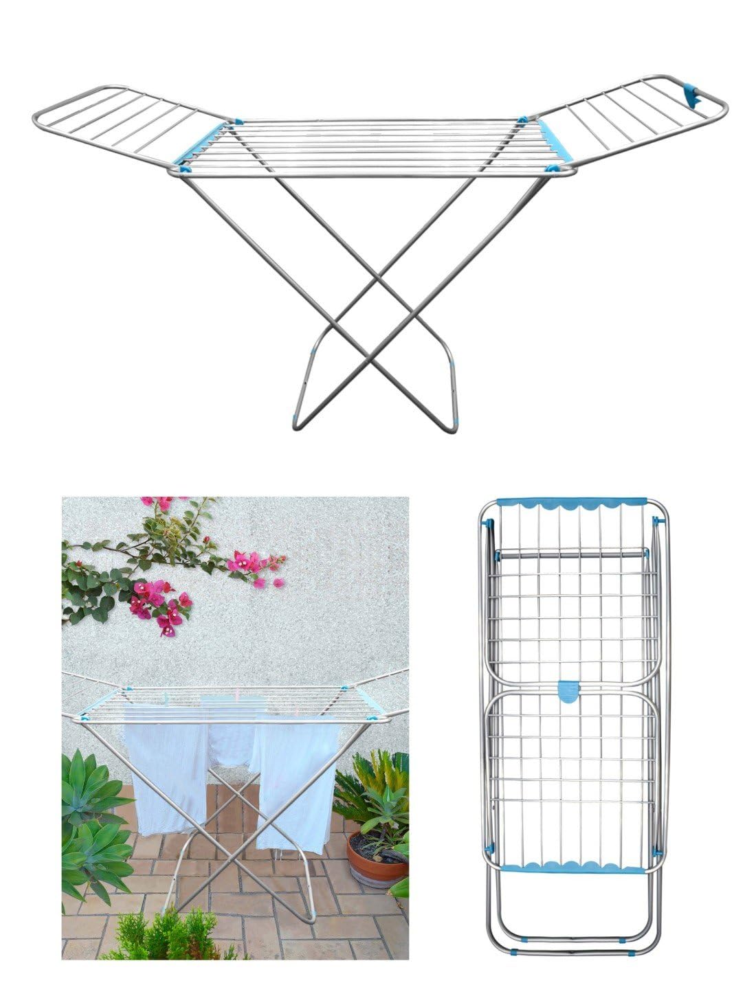Jardin202 - Tendedero de Aluminio con Capacidad de 20m Incluye 20 Pinzas | Tendal Plegable con Varillas Gruesas y Resistente | Plata