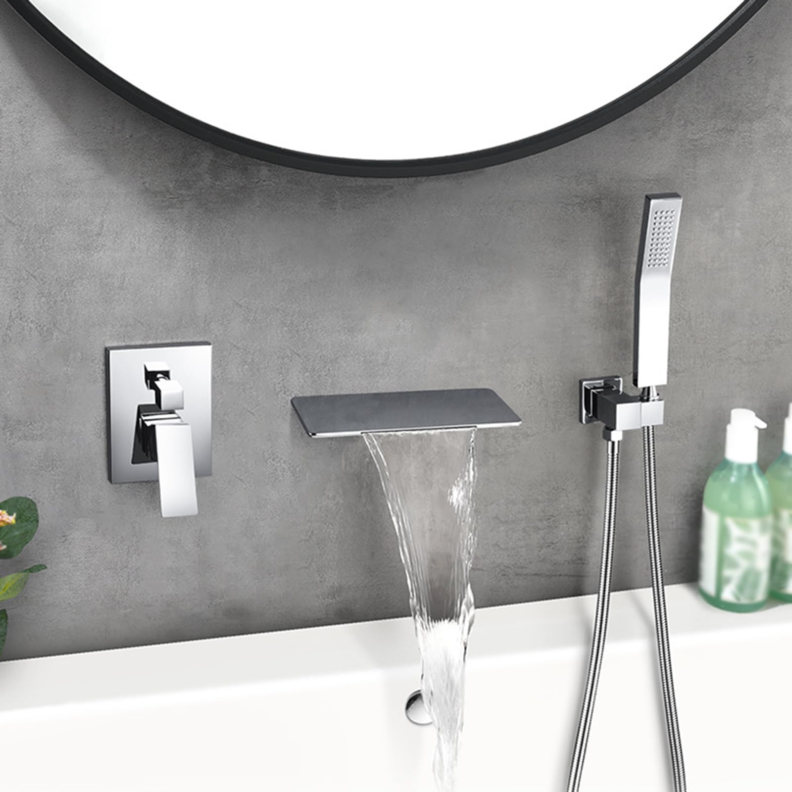 JYBNBBE Bath Taps with Mixer Shower Waterfall Concealed Wall Mounted Hot and Cold Single Handle Brass Bath Tub Mixer Tap with Shower Chrome (Chrome A)