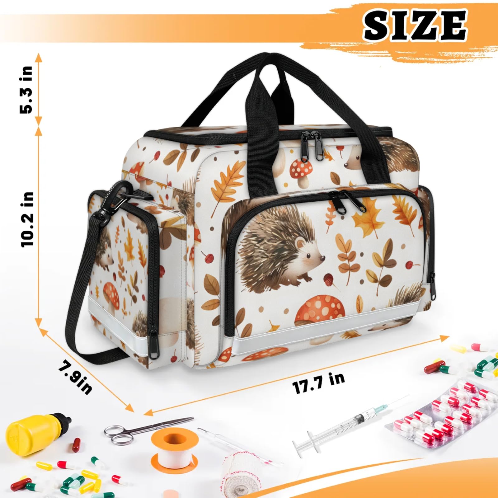GzLeyigou First Aid Bags Empty, Cute Hedgehog Emergency Bag First Aid Kit Multiple Compartment Kit Carrier On Call Trauma Bag For Paramedics Emergency Medical Supplies Kit
