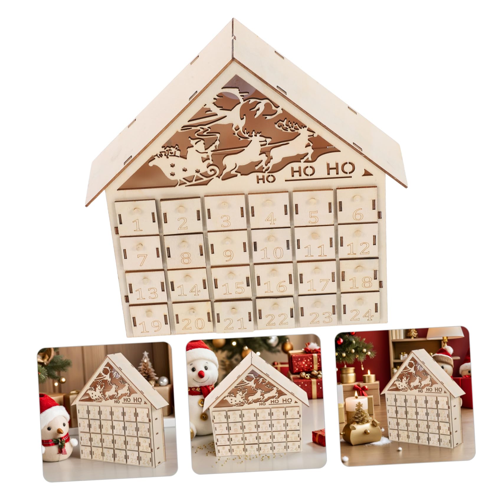 Homoyoyo Calendario de Adviento de Navidad con Reutilizables Calendario de Regresiva de Madera Iluminado con LED Decoración Rústica para Mesa con Diseño Recargable para Sorpresas Diarias