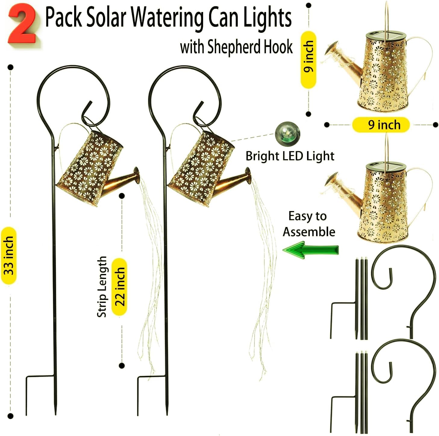 2 Pack Solar Watering Can with Lights,Solar Outdoor Garden Decor Waterproof Hanging Lantern Landscape Lights Outside Decorations for Yard Lawn Patio Gardening Gifts. - Image 5