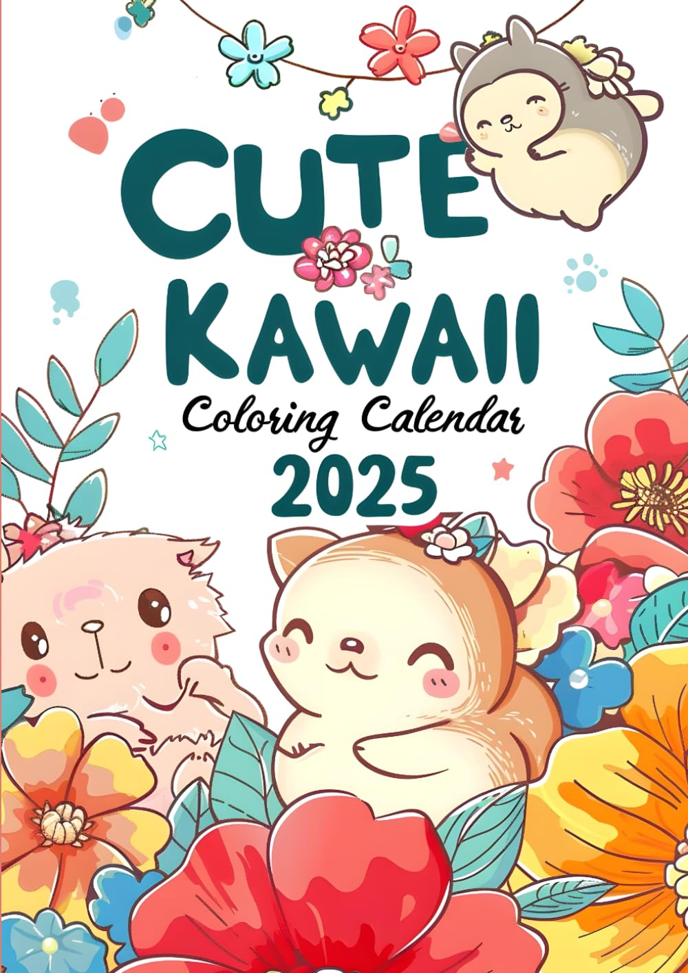 2025 Cute Kawaii Coloring Calendar Book: 12 Months of Relaxing Pages For Adults Kids Teenagers Christmas Gift Birthday