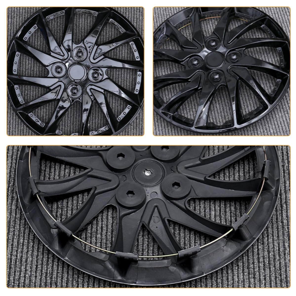 Copricerchi Decorativi per Ruota Auto 2 Pezzi 14 Pollici | Plastico Nero, Protezione e Resistenza All’usura, Installazione Facile, Design Semplice e Stiloso