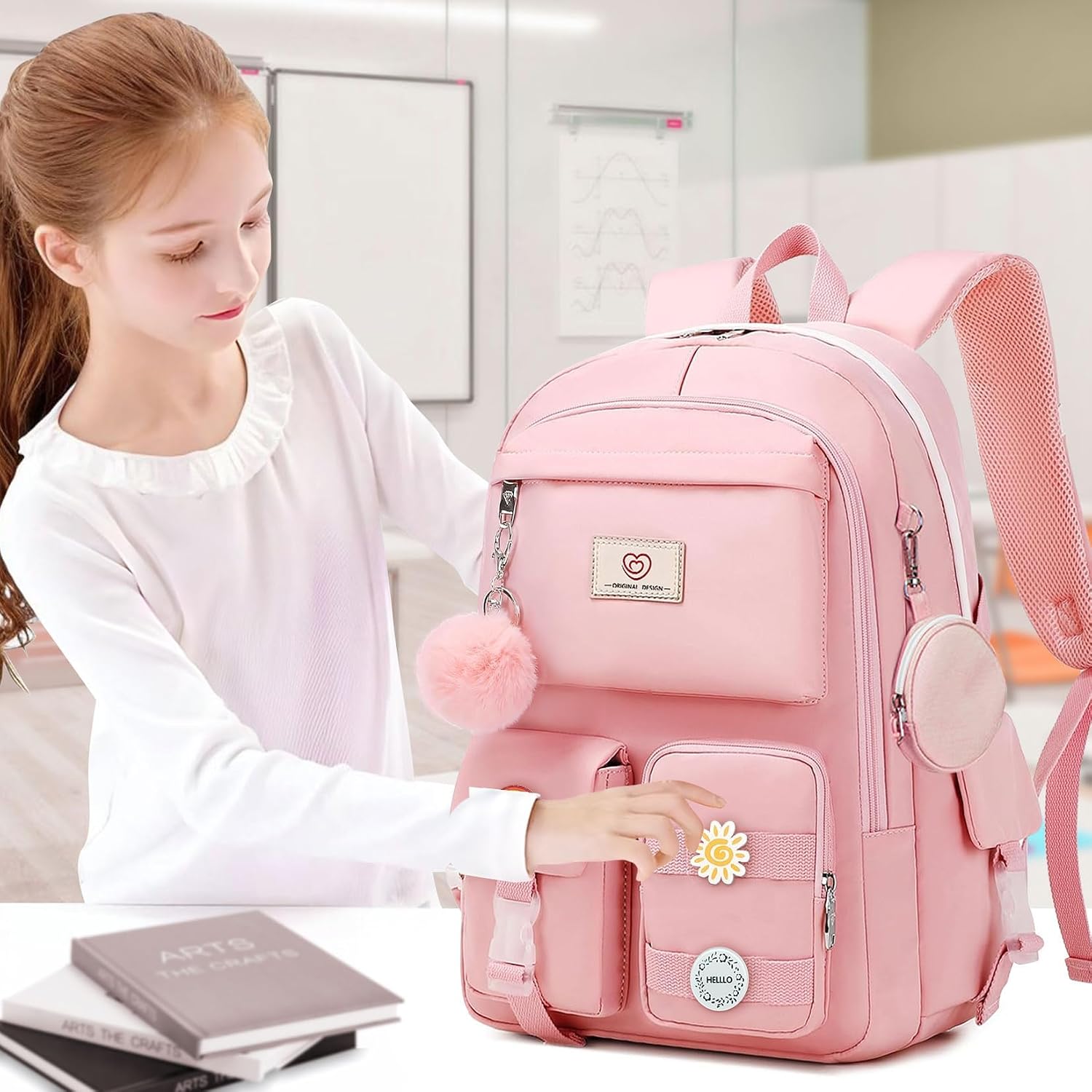 School Backpack For Girls - Cute Girls Backpack For Teens Women College Middle High School - Students Bookbag Travel Daypack,18″ Multifunctional Large Capacity