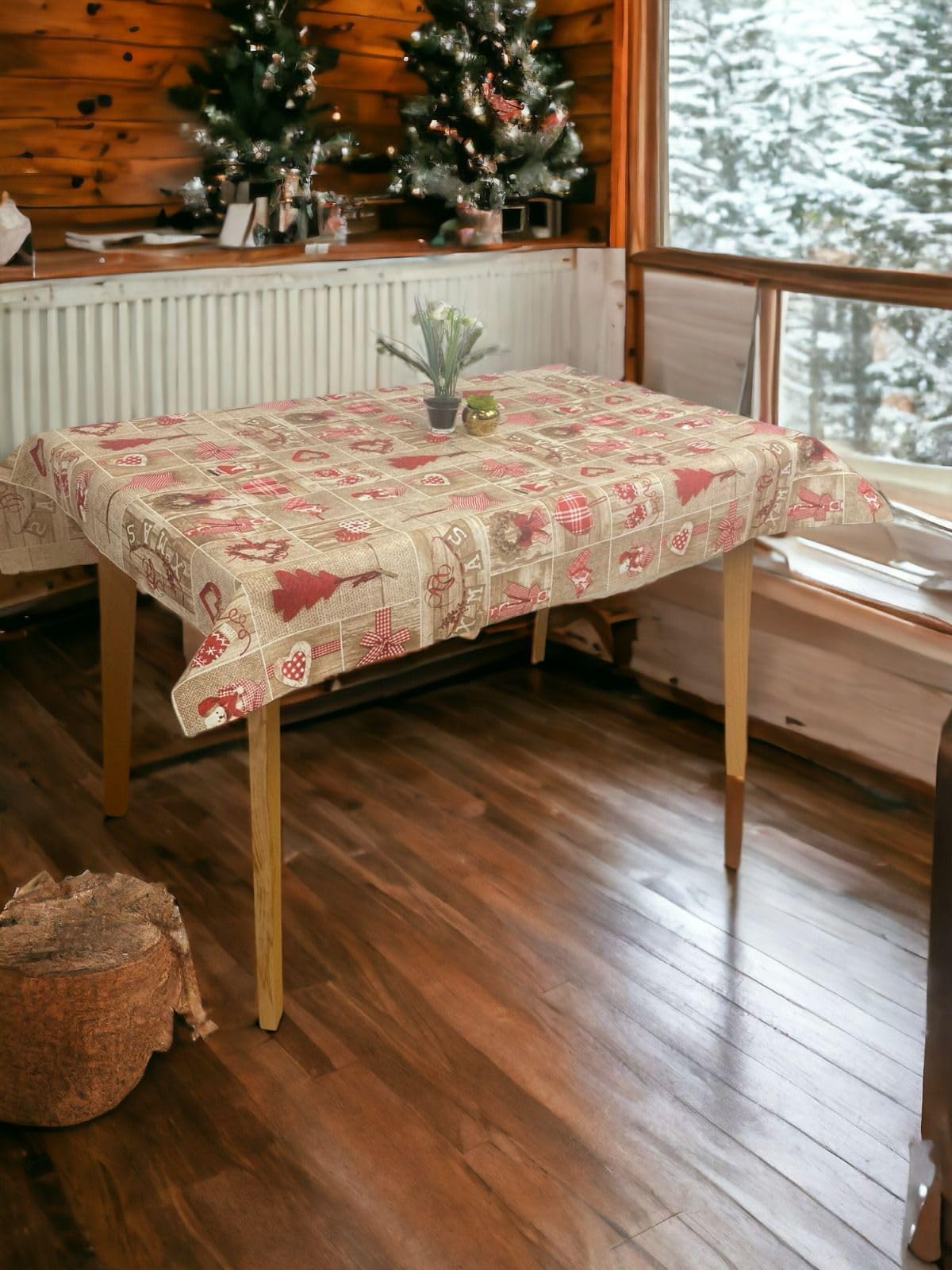 Mantel Tela resinada Impermeable Antimanchas para Mesa Rectangular, Cuadrada o Redonda de Motivos navideños - Happy Christmas (140_x_325_cm)
