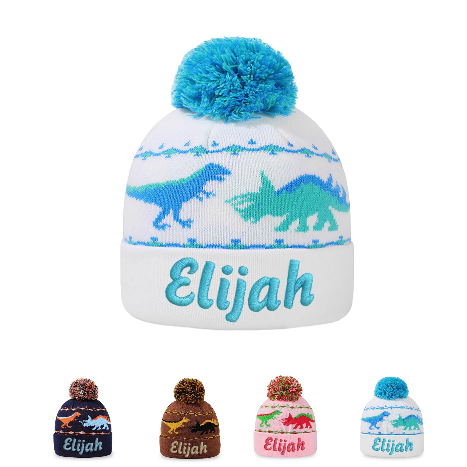 Personalized Toddler Beanies Hats Custom Kids Dinosaur Beanie for Boys Girls 6-24 Months 2-4T Customized Toddler Gifts