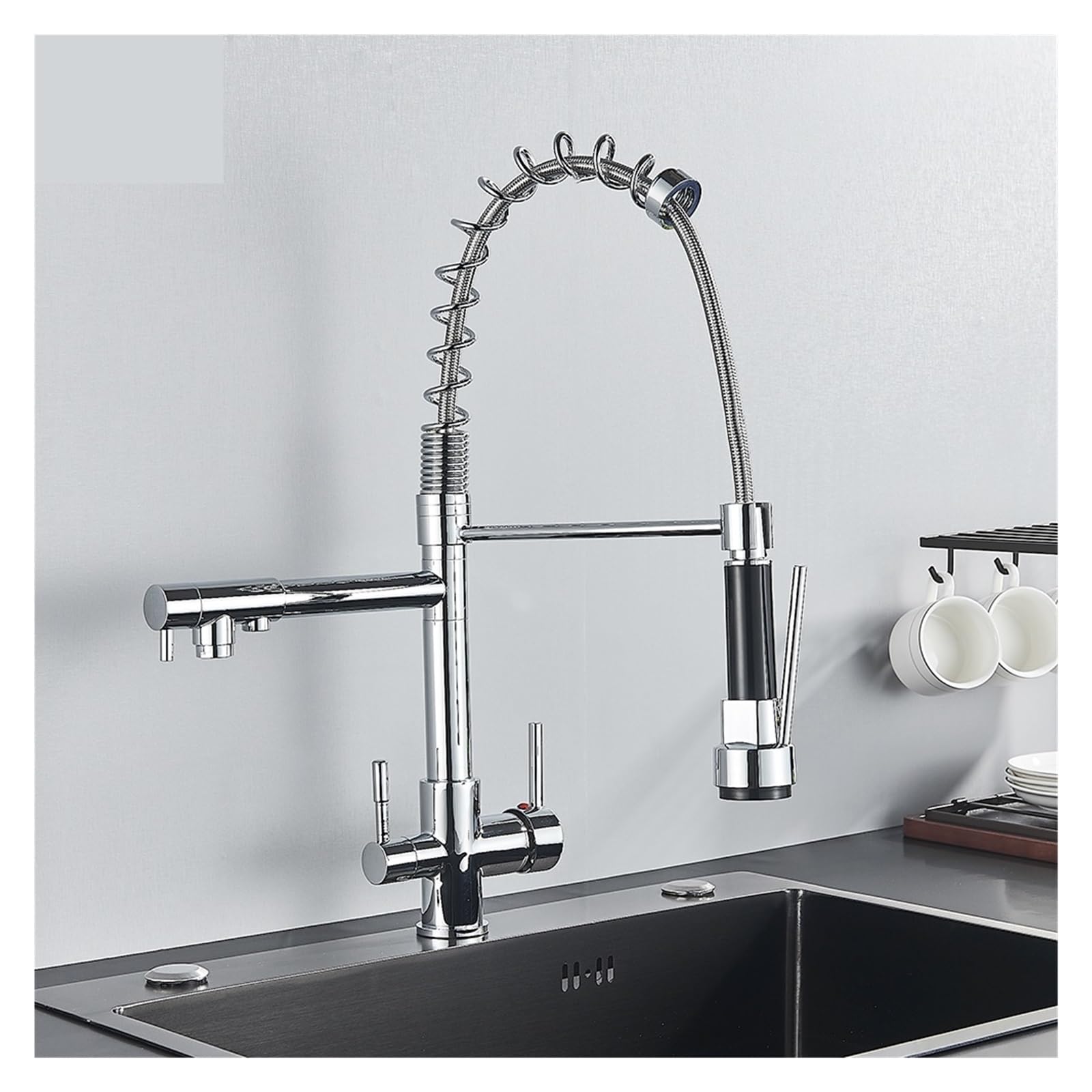 ZYCHSJXA Matte Black Pure Filter Faucet Handle Hot and Cold Drinking Water Pull Out Kitchen Mixer Crane Purification(Brushed Nickel B)