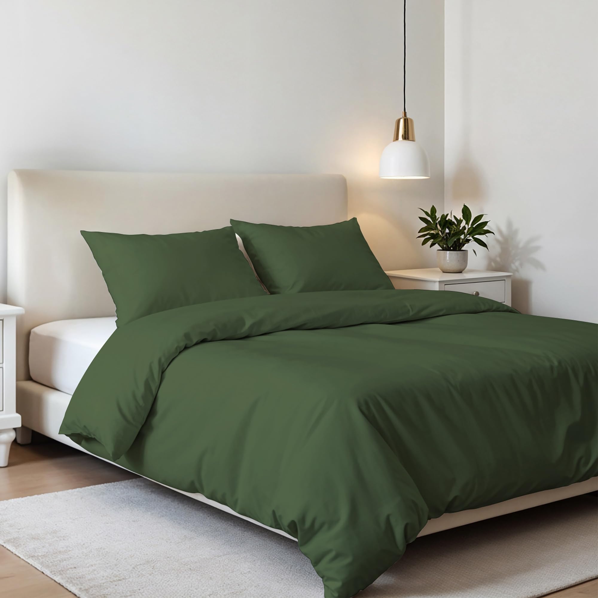 Elegant Microfibre Double Duvet Cover Set, Made in Italy – Duvet Cover Set – Duvet Cover 250 x 200 cm with Flap and Pillow Cases, Dark Green, Double