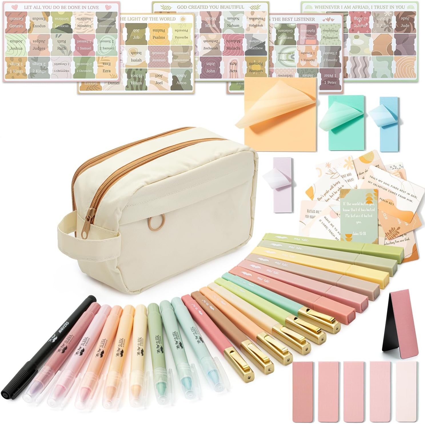 Mr. Pen- Bible Journaling Kit for Women, Bible Highlighters and Pens No Bleed, Pencil Case, Fineliner, Prayer Cards, Tabs, Magnetic Bookmarks, Transparent Sticky Notes, Mothers Day Gift