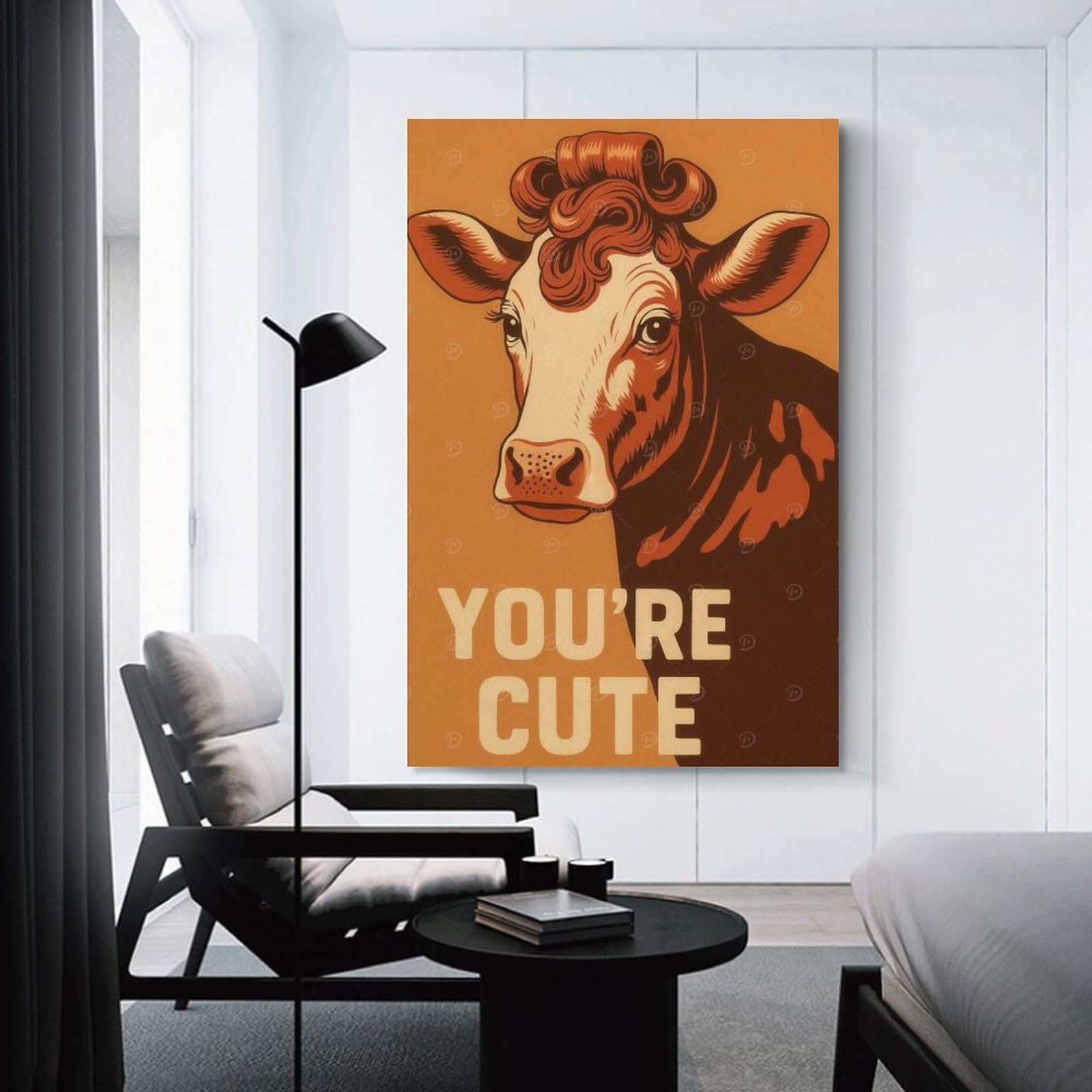 Junmoney Wall Art Print Cute Cow Portrait for Bathroom, 24x36inch(60x90cm), for Bedrooms, Workspaces And Everyday Interiors, Stylish Home Artwork for Focal Walls