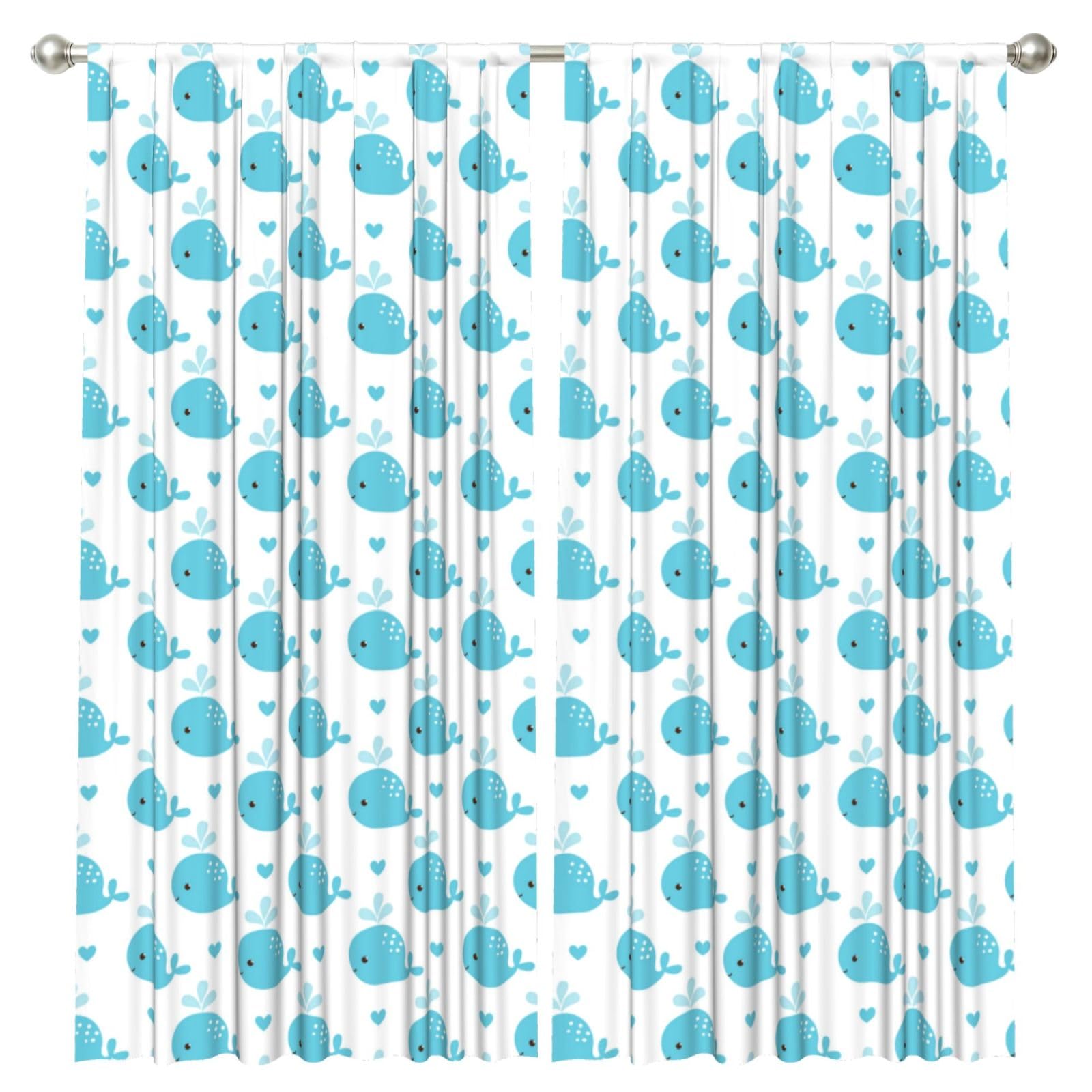 InOmak Cute Blue Whales, 2 Panels Window Curtains 52 x 84 Inch Blackout Curtains for Living Room Bedroom