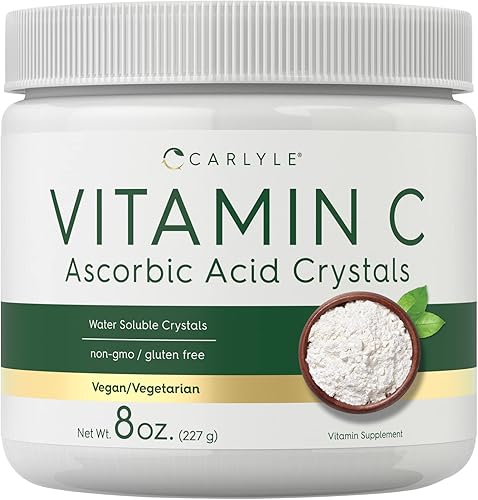 Carlyle Polvo de ácido ascórbico Vitamina C 8 onzas Vegano, vegetariano, sin OMG y sin gluten Cristales solubles en agua