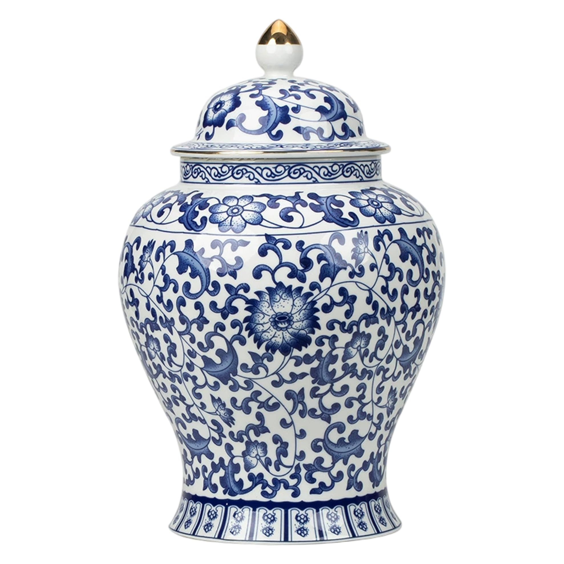 Syglawnd Blue And White Vase, And White Ginger Jars 900Ml/30Oz Lotus Design Ceramic Jar With Lid Decorative Sealing Tea Containers For Loose Tea Elegant Chinoiserie Decor, Ginger Jars For Home Decor
