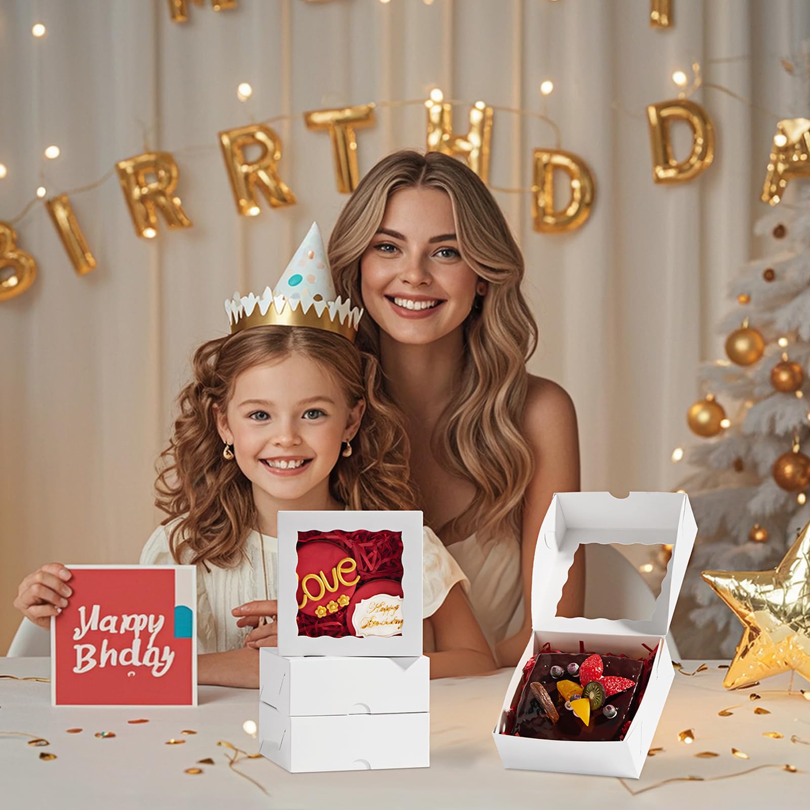 50pcs small bakery boxes 5x5x2 inches white candy cookie boxes with window treat boxes for chocolate truffle box