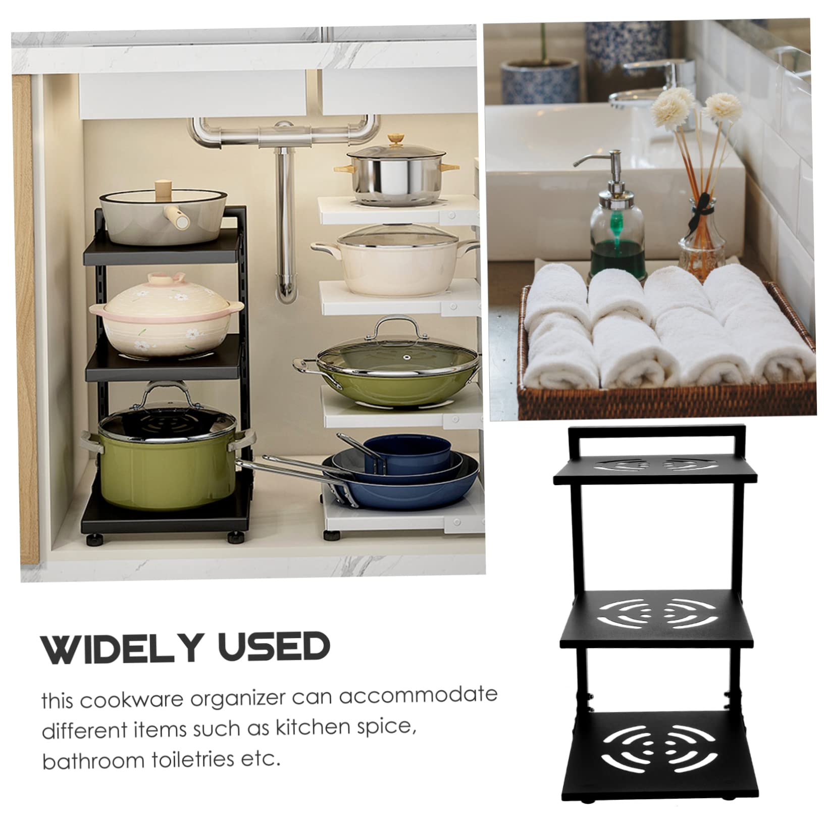 COLLBATH Organizer Per Pentole e Padelle Sottolavello Rastrelliera in Acciaio Al Carbonio Design Scatto Per Spaziatura Multiuso Per Cucina e Bagno Contenitore Ordinato Per Oggetti Da Toelet