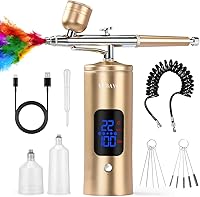 Vista 8 de Kit de aerógrafo con compresor 48PSI de alta presión, juego de cepillos de aire sin obstrucciones, recargable con boquilla de 0.012 in y cepillo