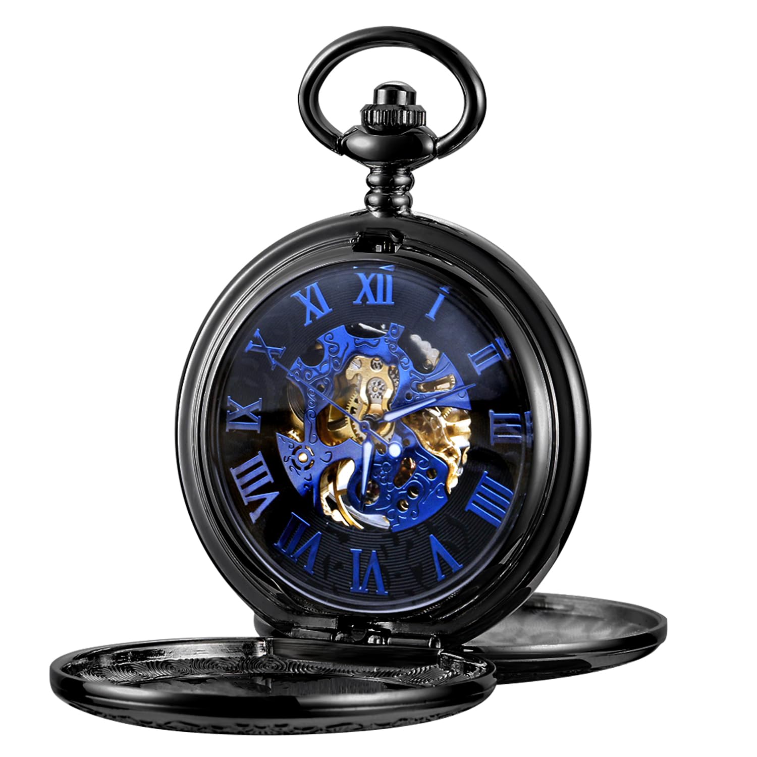 Reloj de bolsillo mecánico grabado con texto en inglés "To My Husband" para marido, relojes de bolsillo mecánicos personalizados con caja de cuero para hombres, regalo de cumpleaños y día de