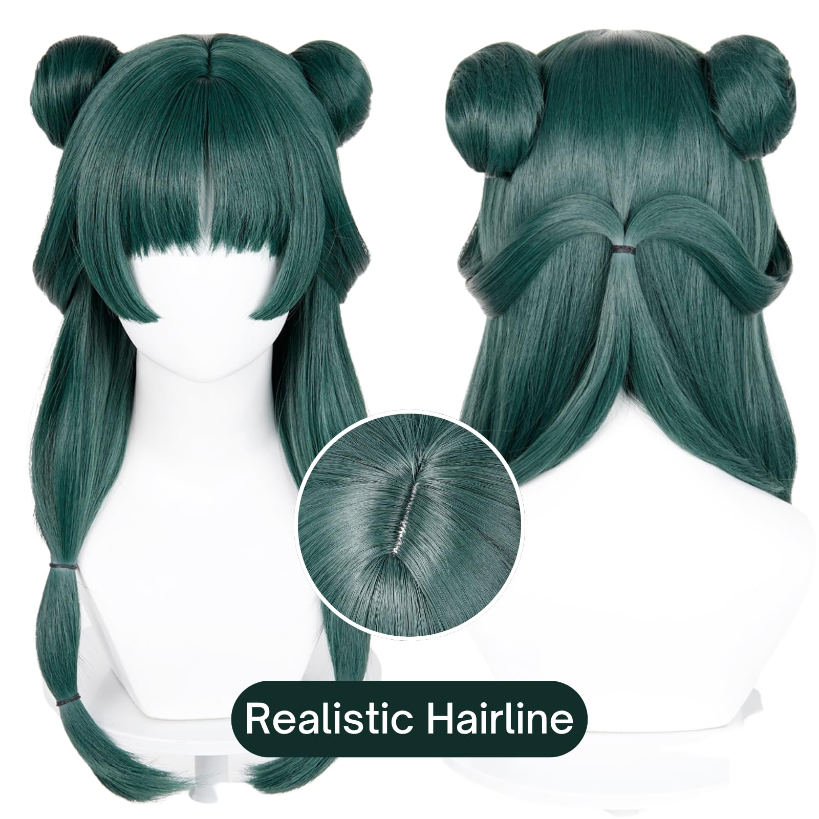 Long Blonde Wig for Misa Amane Cosplay, Long Straight Yellow Cute Kawaii Wig with Bangs + Cap for Halloween Costume: Dark Green+Buns