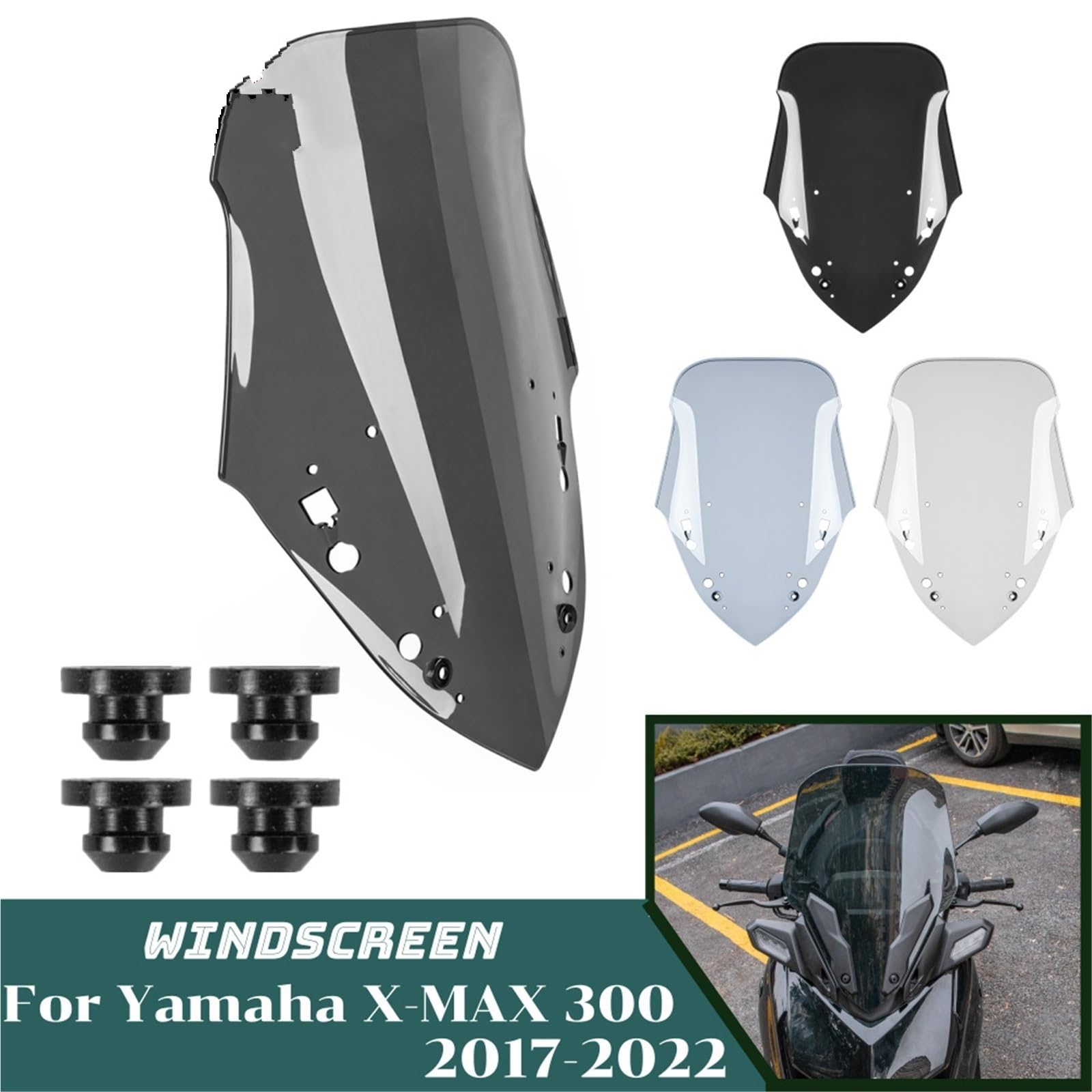Przednia szyba motocyklowa X-MAX300 XMAX250 X MAX150 Szyba przednia do Yamaha 2017-2022 Motocykl Deflektor wiatru(Black)