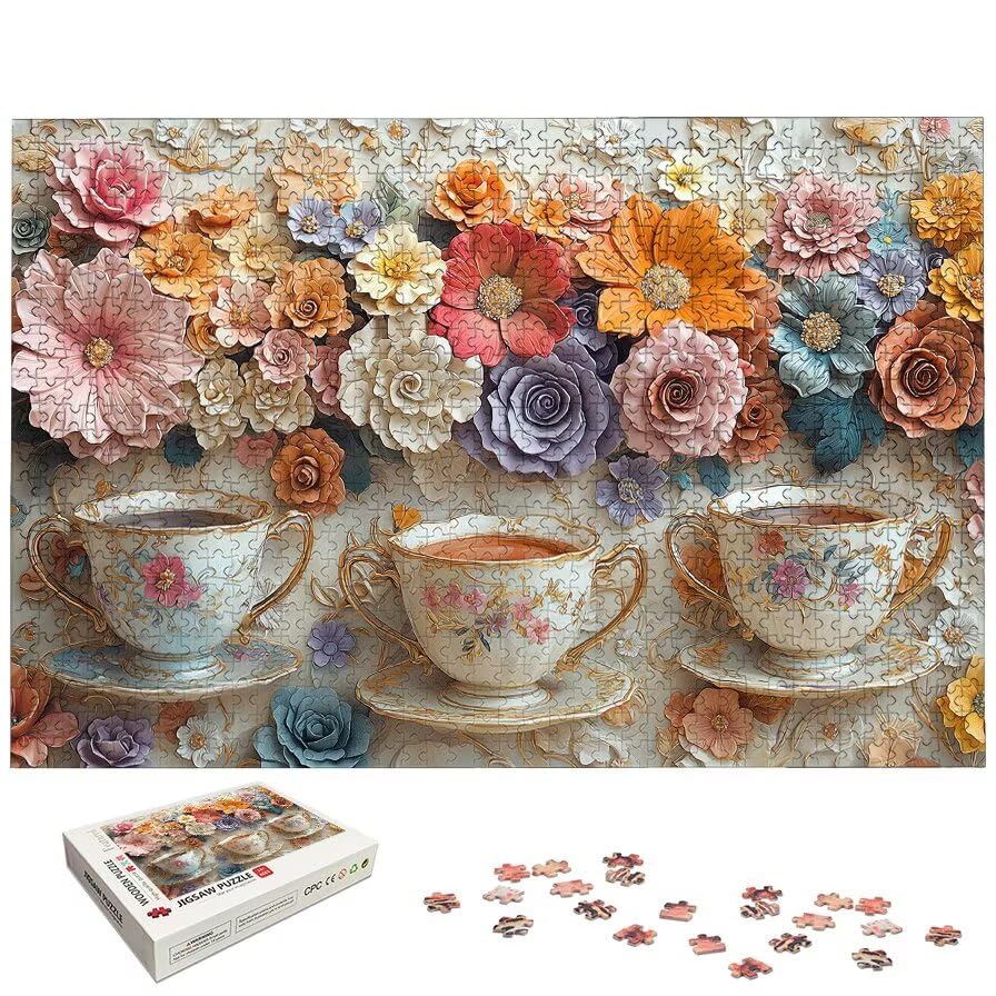 Puzzle 5000 sztuk kwiatów, puzzle drewniany kubek dla dorosłych, rozmiar: 156 x 105 cm, puzzle 5000 sztuk dla dorosłych, rodzinne gry edukacyjne, puzzle pomysł na prezent dla kobiet, wystrój domu