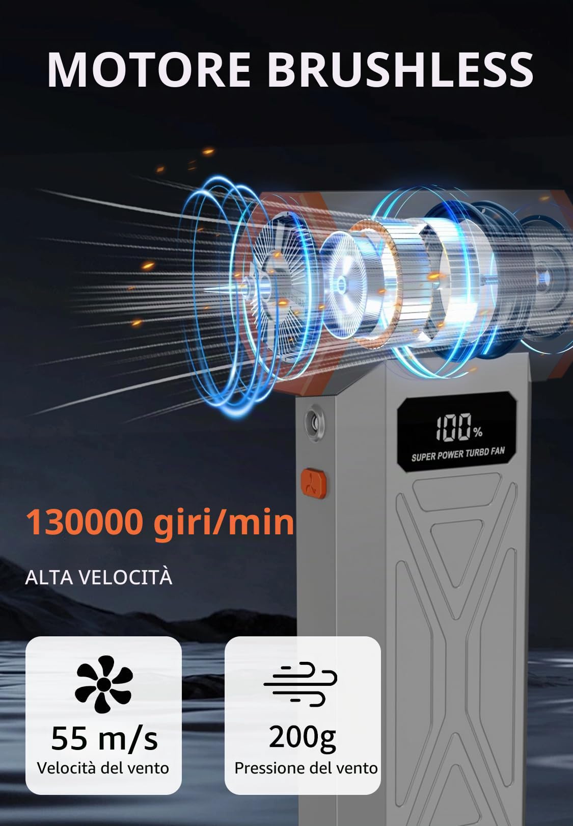 AS-S50 Aria Compressa Elettrico Rimuovi Polvere, 130000RPM & 4 Velocità Air Duster Soffiatore PC con Batteria Ricaricabile Per PC, Tastiera, Ufficio, Auto Puliz