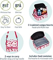 Vista 4 de Wildkin Two Compartment Insulated Lunch Bag for Kids – School & Travel Ready - Strawberry Patch