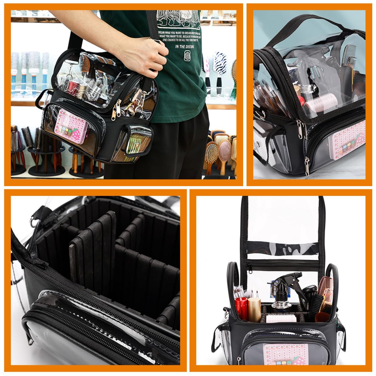 Borsa per Parrucchiere Organizzatore Zip Nero e Pvc