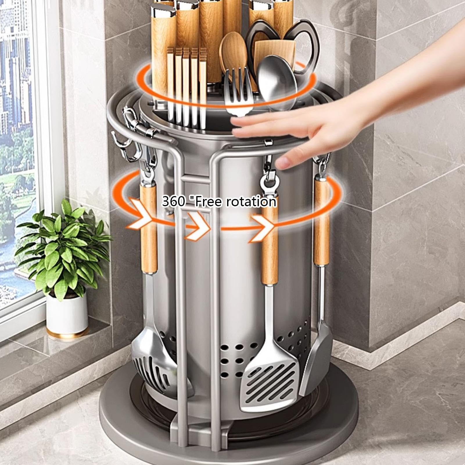 Support pour ustensiles de cuisine | Organiseur d'ustensiles de cuisine | Support rotatif à 360 ° compact et durable - Support de cuisine pratique pour spatules, baguettes, coupe-fruits | Support rotatif à 360 ° compact et durable - Support de cuisine pra