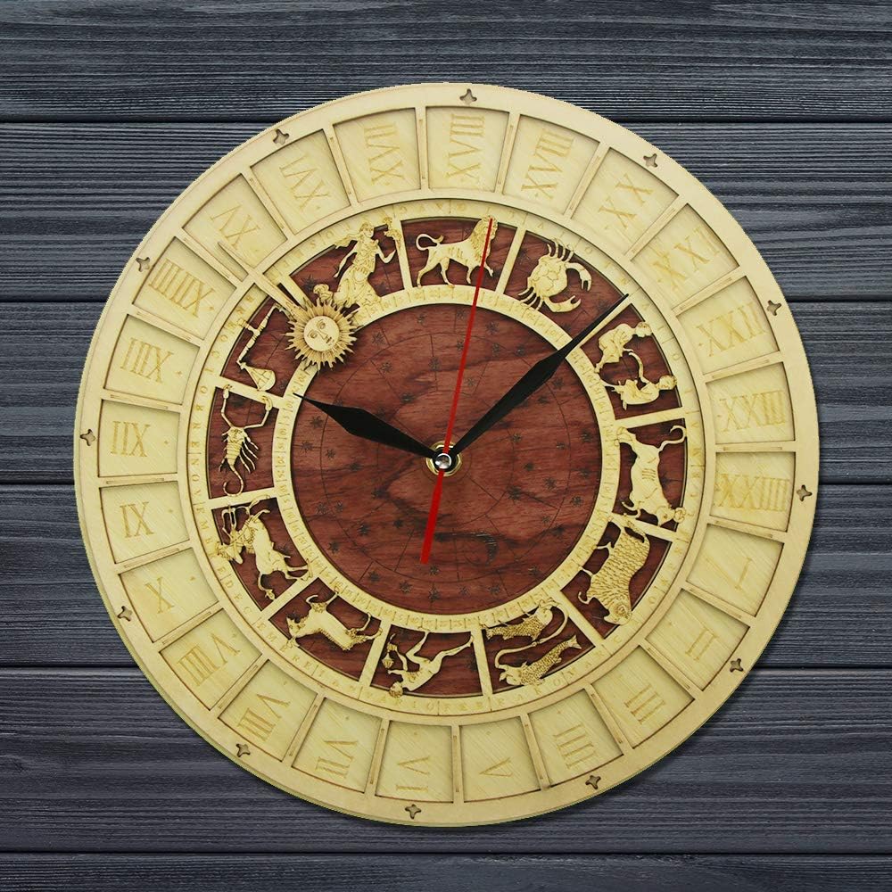 The Geeky Days Venice Venezia Wood Clock Rustic Kichen Wall Watch Astrology Science Zodiac Wall Art Vintage Astronomical Constellations Clock