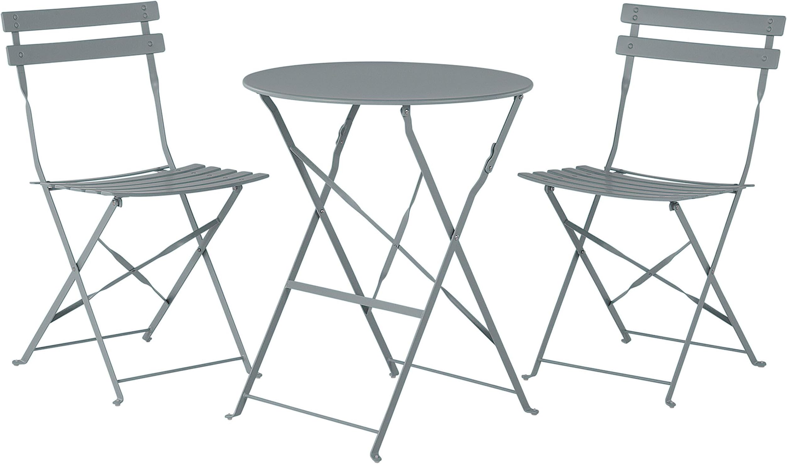 Beliani Outdoor Patio 3 Piece Bistro Set Grey Steel Round Table and Chairs Fiori