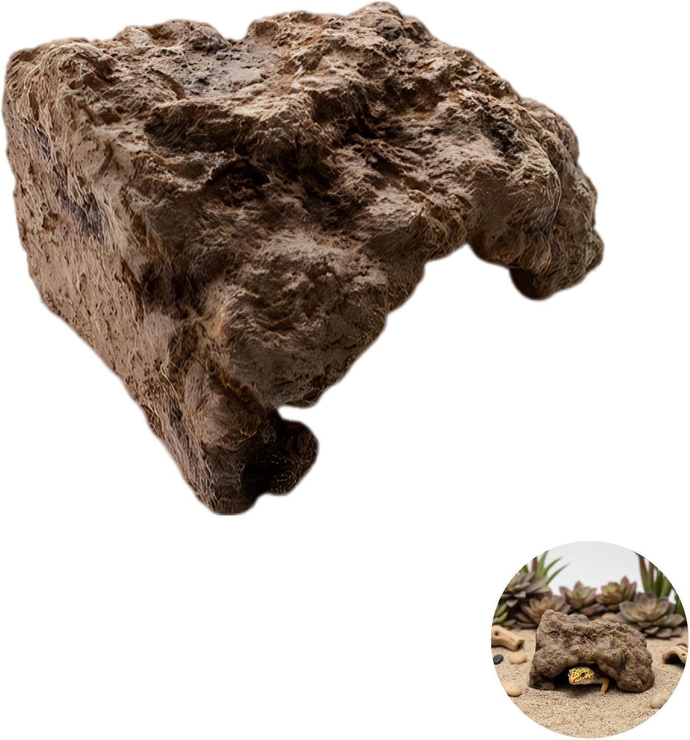 Gray-Brown Terrarium Habitat Decor, M Size Resin Rock Cave, Nontoxic Reptile S, Safe House for Small Animals, 7.5 X 5.5 X 4.3 in Bearded Dragon