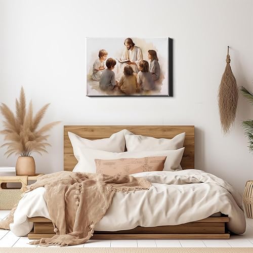 Vista 214 de Arte de pared de acuarela de Jesús, pintura en lienzo cristiano, imágenes de las Escrituras, decoración de pared, póster con versículos bíblicos