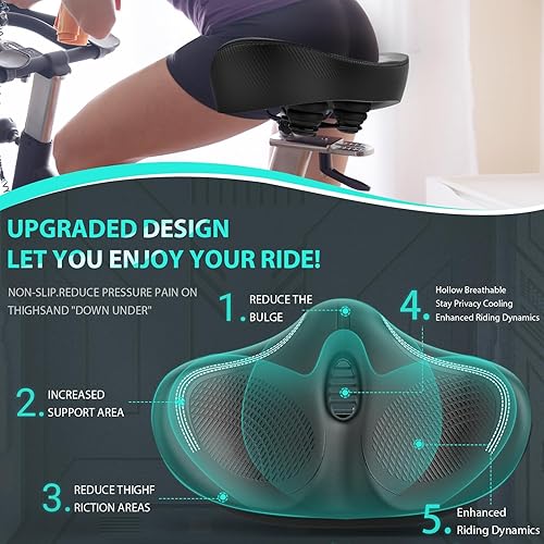 Miniatura 6 de Asiento de Bicicleta de Gran Tamaño, Sillines de Bicicleta Anchos Sin Nariz para Mayor Comodidad para Hombres y Mujeres, Cojín Extra Grande para