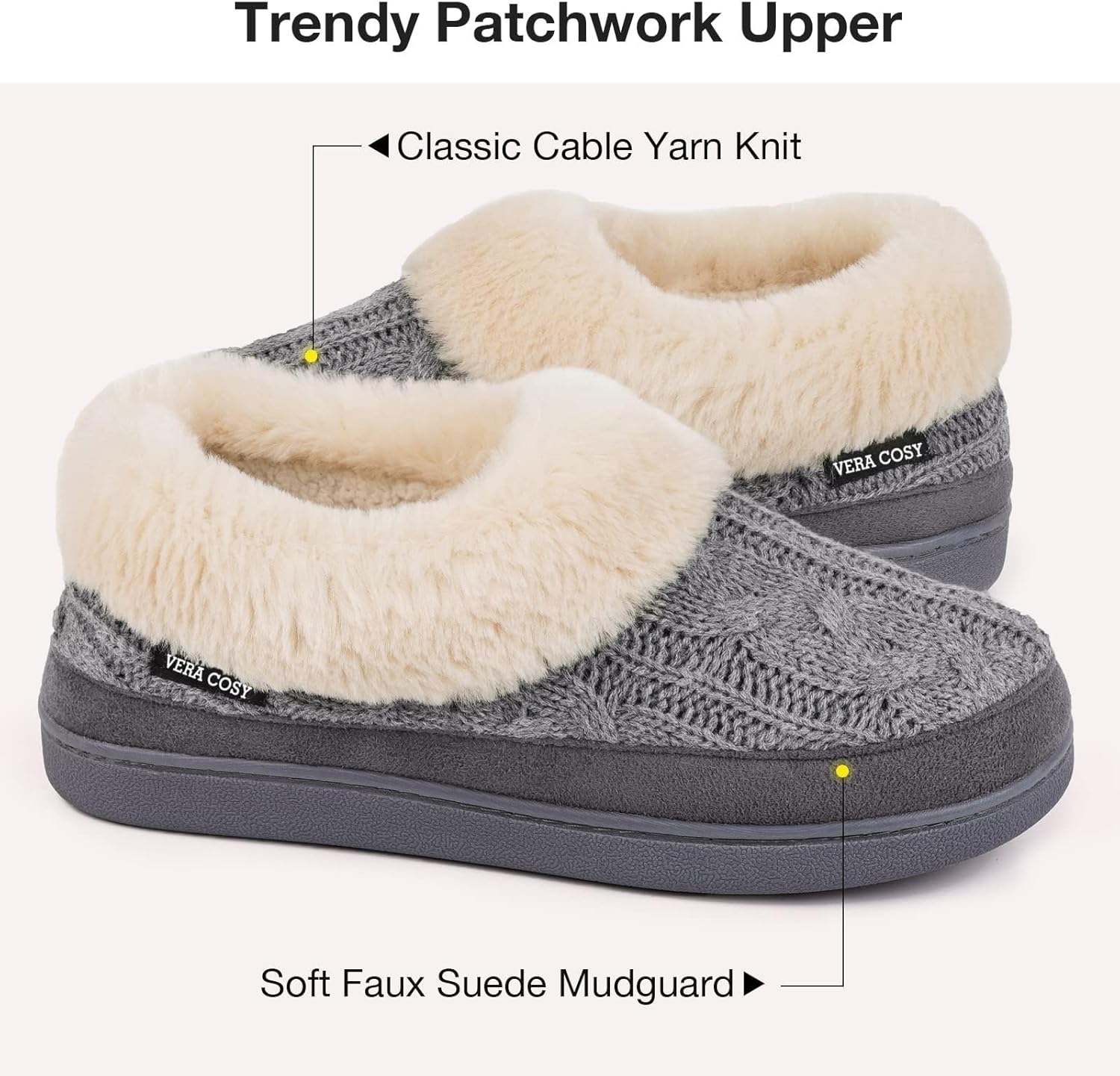 VeraCosy Ladies' Warm Knitted Faux Suede Memory Foam Moc Slippers 5 71+YAaagwnL. AC SL1500
