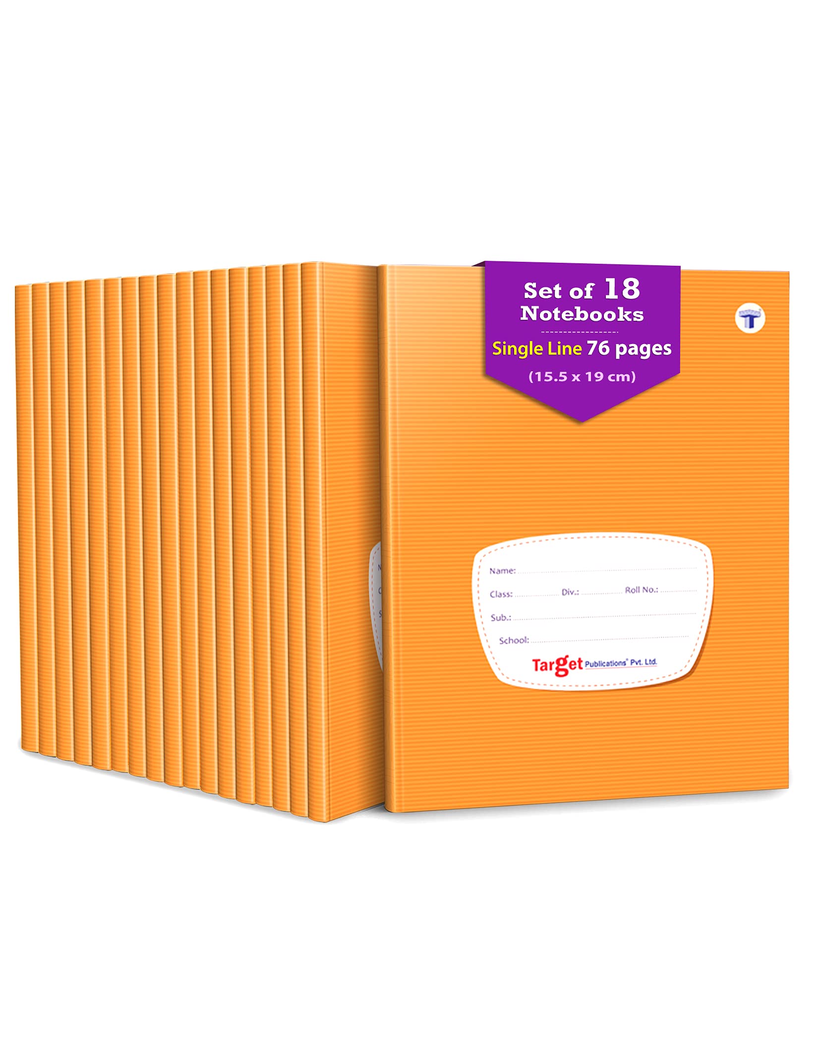WOODSNIPE Single Line Notebooks | Small Single Line Copy | 76 Ruled Pages | Hard Brown Cover | 15.5 cm x 19 cm Approx | Pack of 18 Books | for School, College and Office Use | GSM 60 (ws9110)