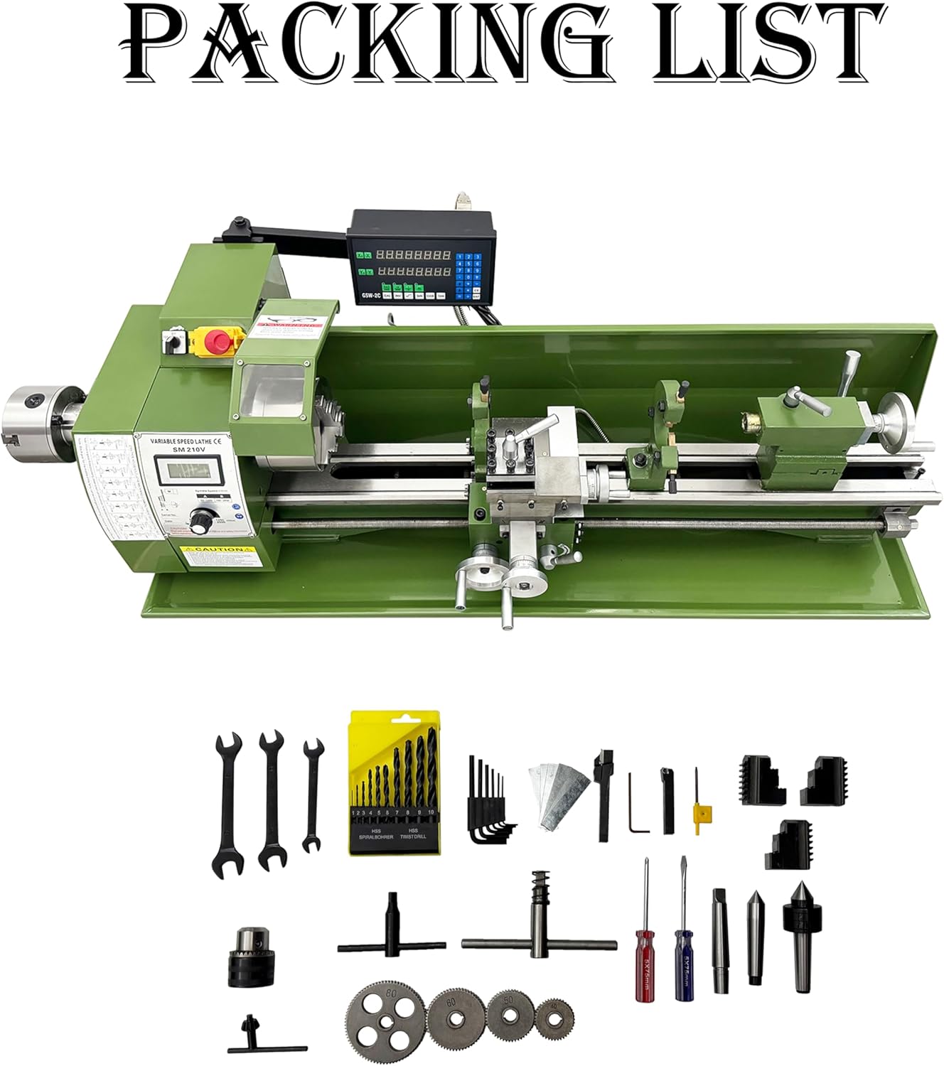 Precision Metal Bench Lathe 8" x 29.5" with Imperial Scale Grating Ruler Double Chucks for DIY Workshop Maintenance 1100W