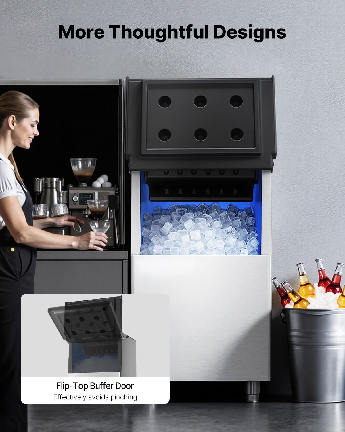 VEVOR Contenitore per Ghiaccio Capacità max. di Ghiaccio max. 113 kg per Bevande Fredde, Contenitore di Ghiaccio Corpo in Acciaio Inox Piedini in Gomma Regolabili Antiscivolo per Ristorante Hotel Bar