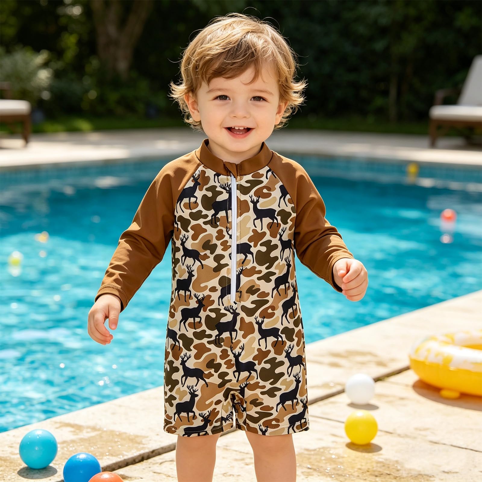 Baby Jungen Badeanzug mit Sonnenhut Langarm Baby Kleinkind Schwimmanzug Baby Badeanzug Einteiler