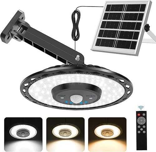 Auzev Luces solares para interiores y exteriores, 3000 lúmenes, luz solar con interruptor, control remoto, temporizador, 3 CCT IP65, colgante
