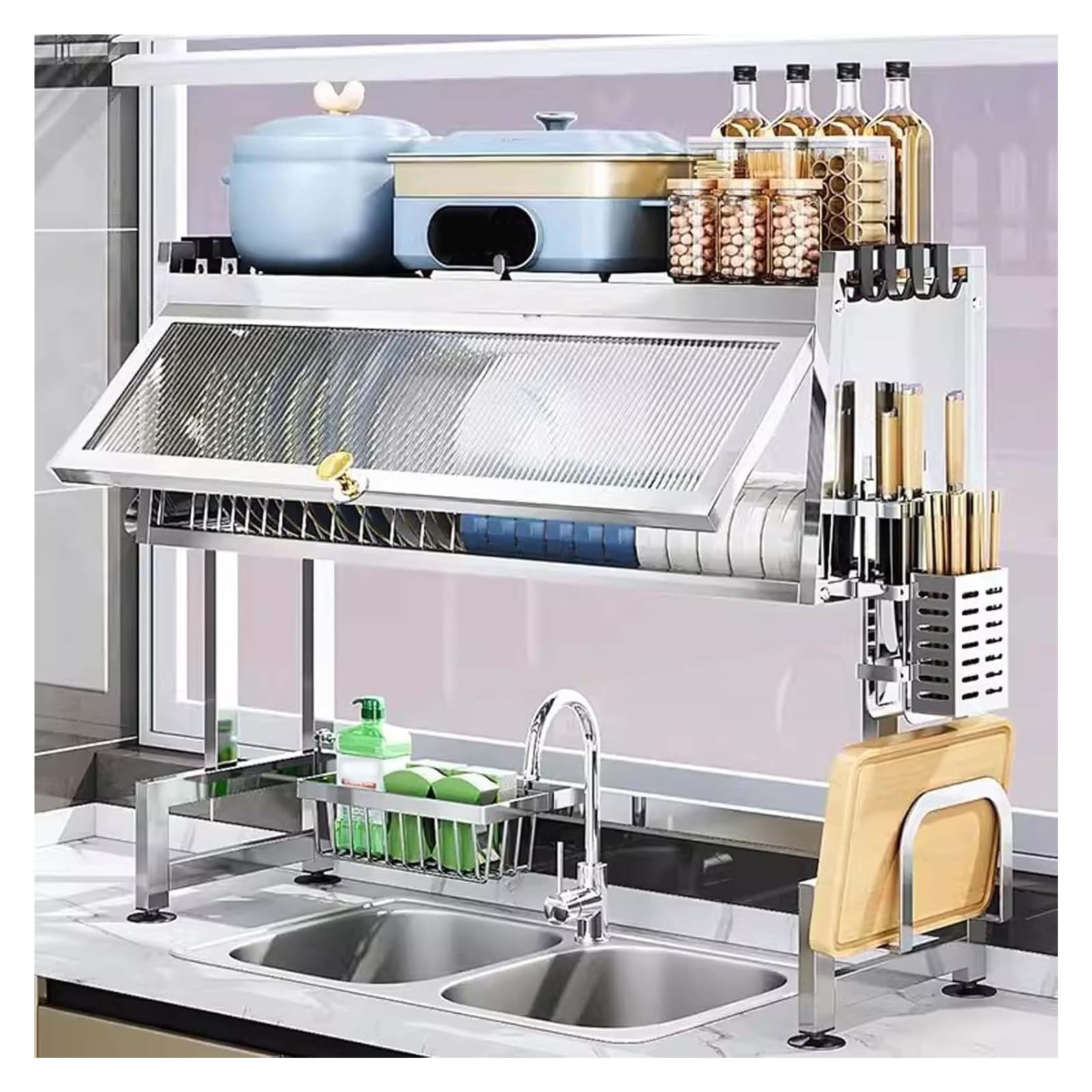 Égouttoir vaisselle cuisine en inox | Double niveau pour un séchage rapide et plan de travail net