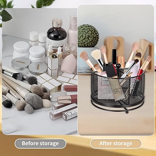Miniatura 6 de Soporte para bolígrafo para escritorio, organizador de escritorio de malla giratoria de 360 con gran capacidad, 4 compartimentos, accesorios de